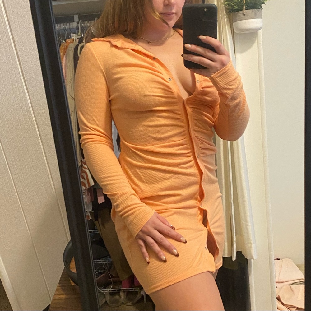 Orange button down mini dress